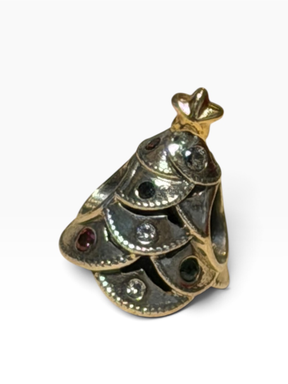 Sterling Silver Pandora Christmas Tree Charm with Gold Star and Crystals